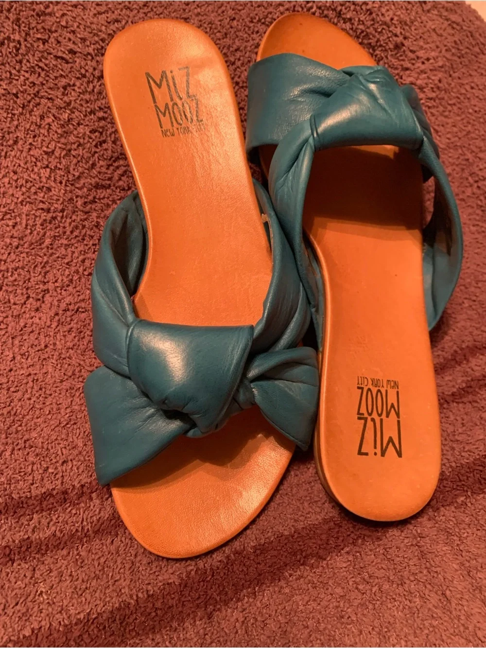 Miz Mooz Teal Knot Slip-On Leather Sandals